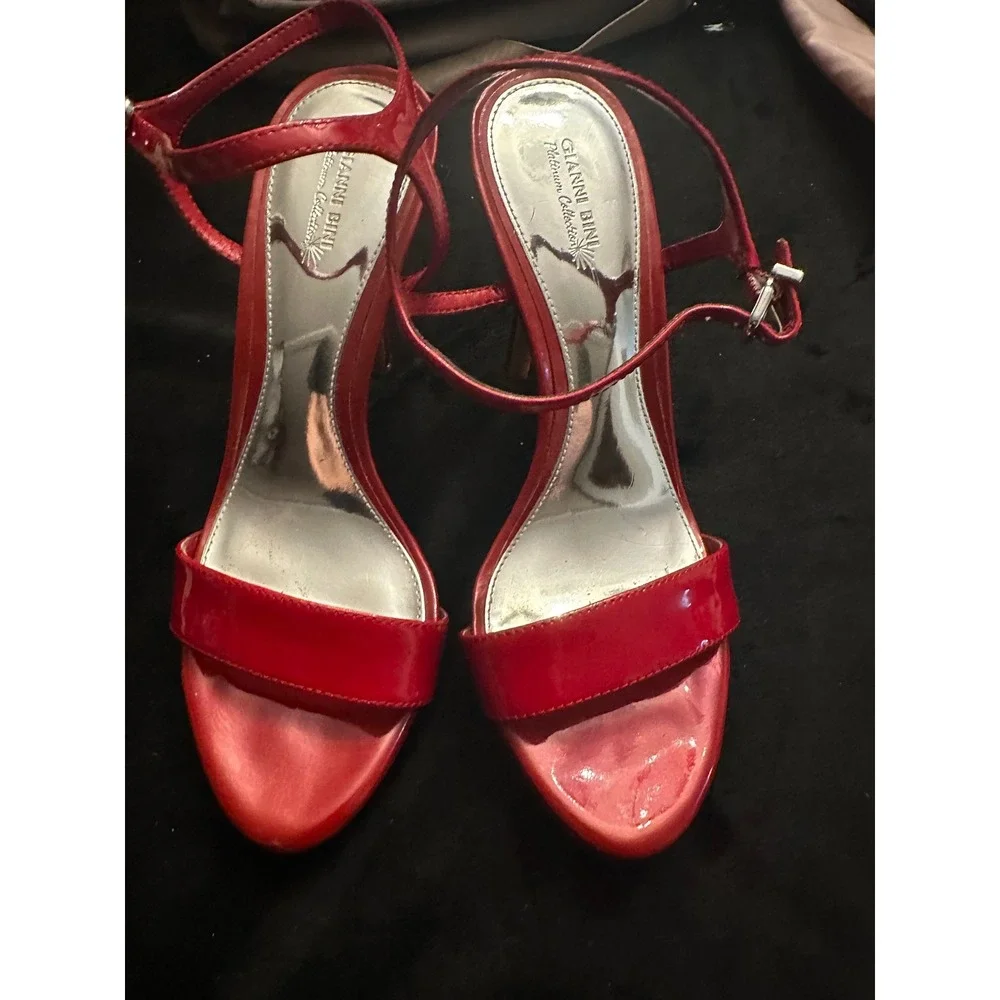 Gianni Bini Red Patent Leather Platform Ankle Strap Stiletto Heels Sandals